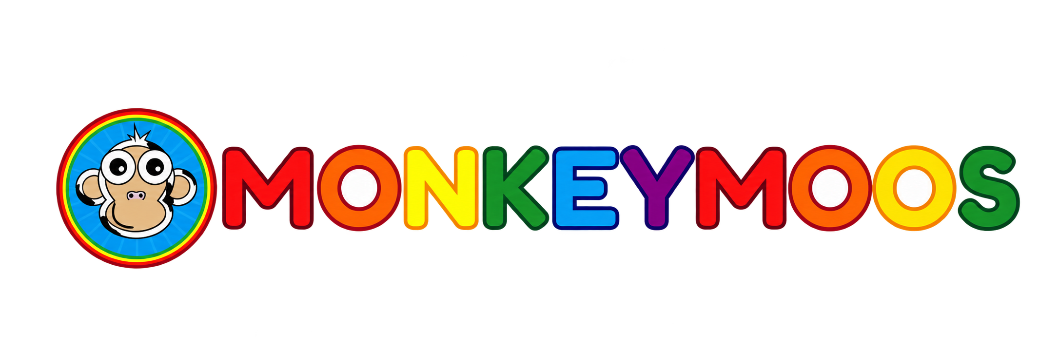 Original MonkeyMoos rainbow wordmark and monkey mascot